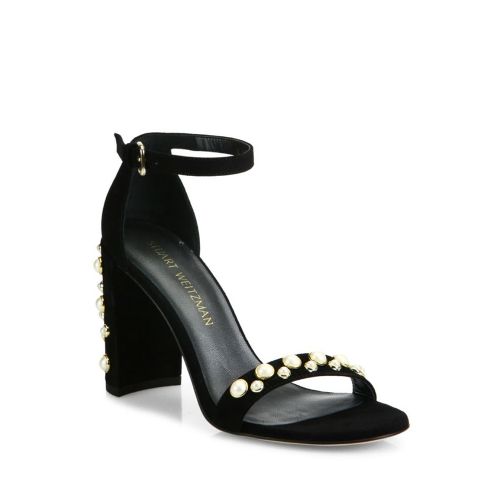 Stuart Weitzman suede pearl heels